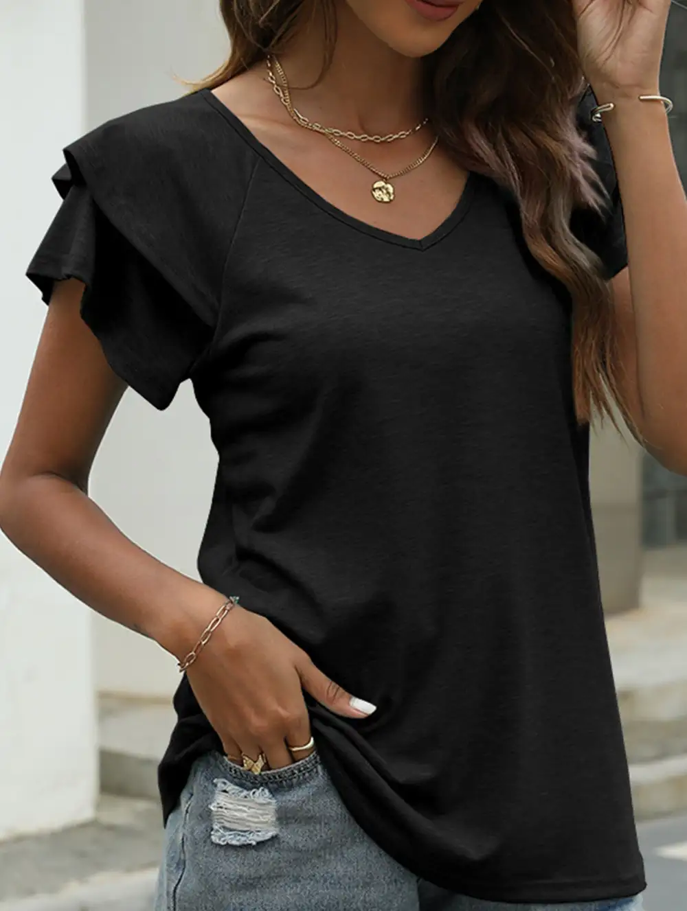 V Neck Double Layer Ruffle Sleeve Tank Top