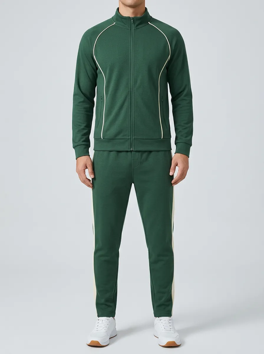 Men's Active Lifestyle Zip Front Tracksuit with Contrast Piping Design