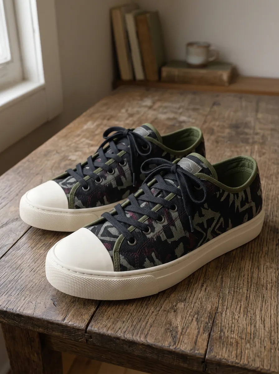 Men's Refined Camouflage Pattern Patterned Canvas Shoes