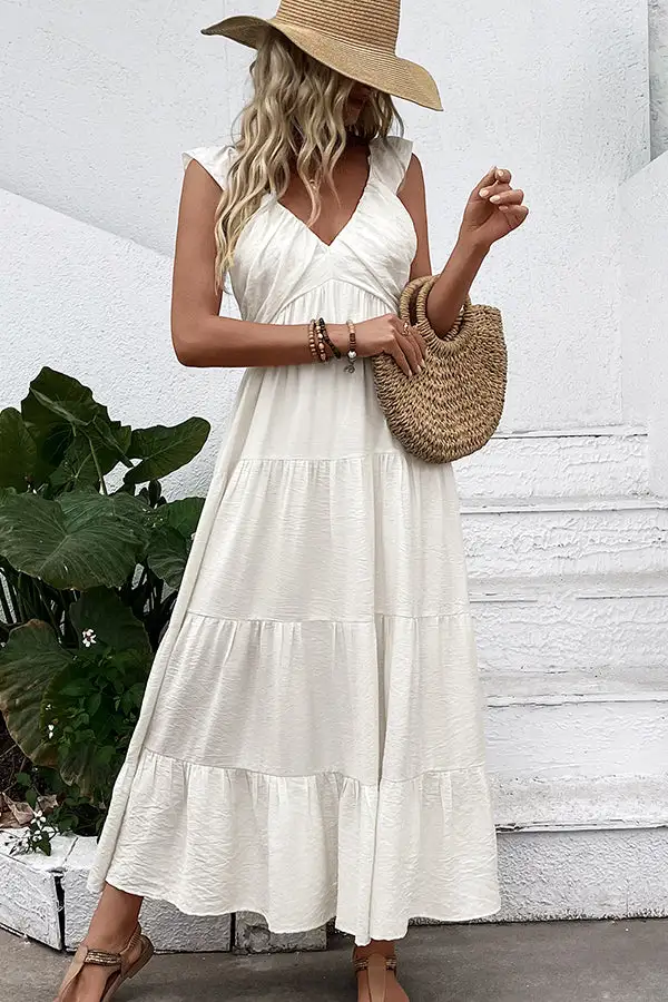 Beachsissi Solid Color V Neck Sleeveless Casual Dress