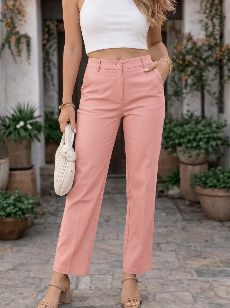 Women's Casual Olive Green Mid-Rise Straight Leg Pants