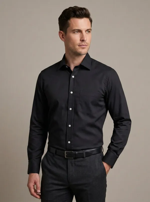 Men's Non-Iron Cotton Compass Embroidered Long Sleeve Shirt