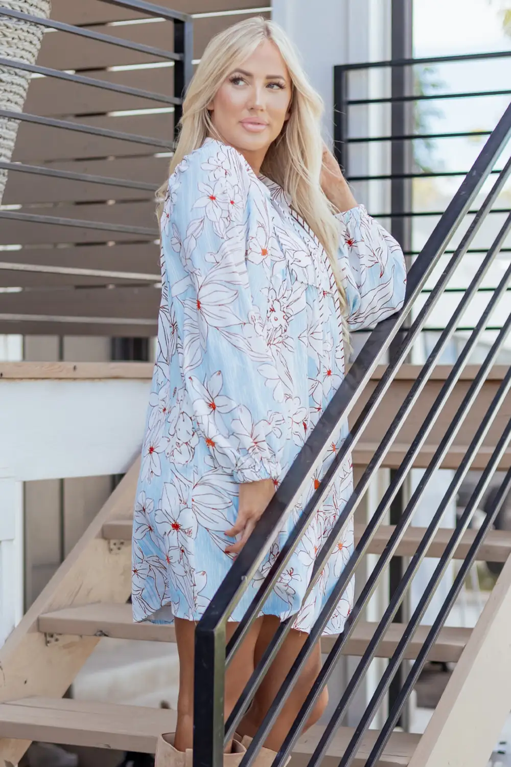 Polished Detail Floral Printed Mini Dress