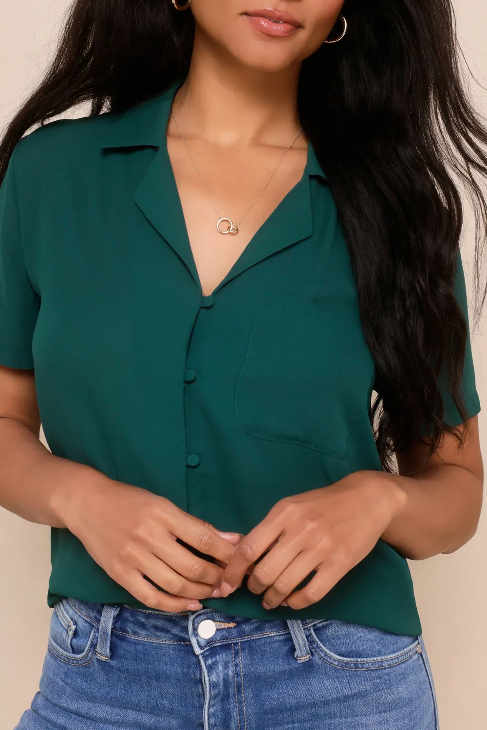Casual Style Polka Dot Short Sleeve Button-Up Top