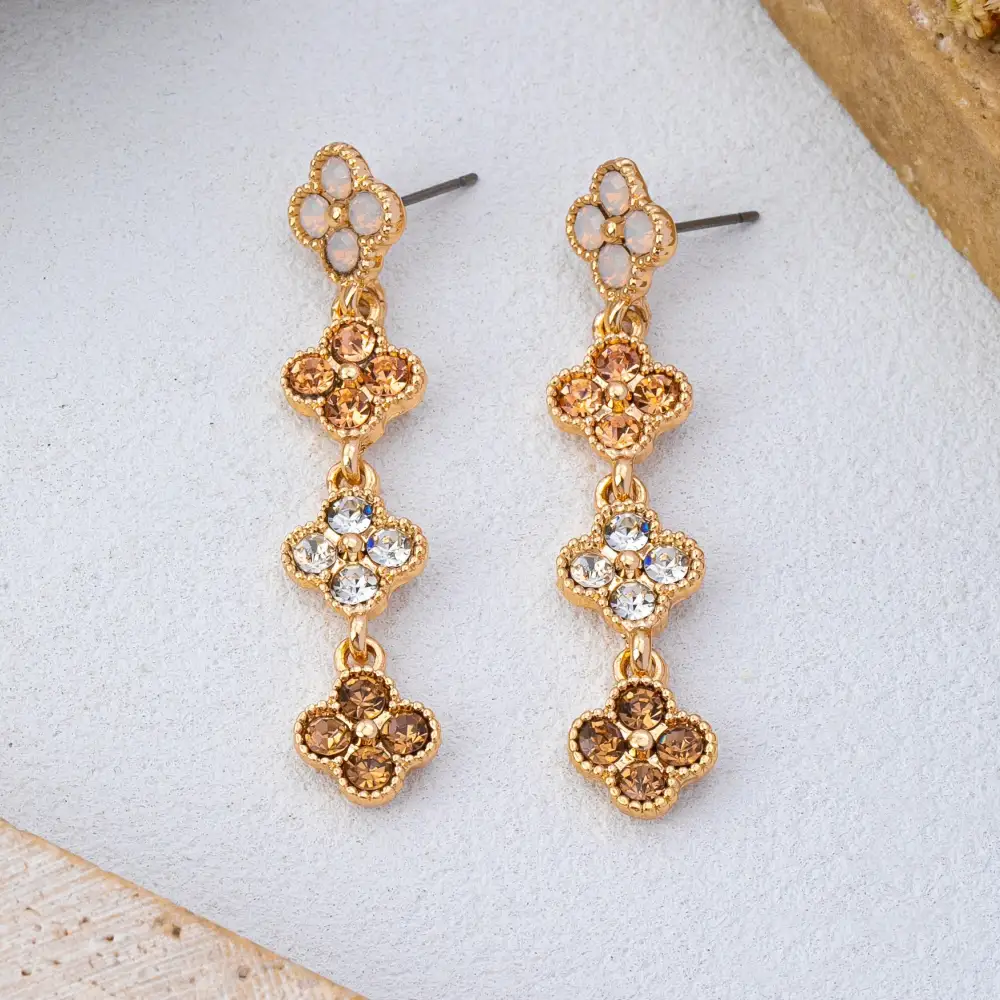 Graduated Clover Rhinestone Dangle Drop