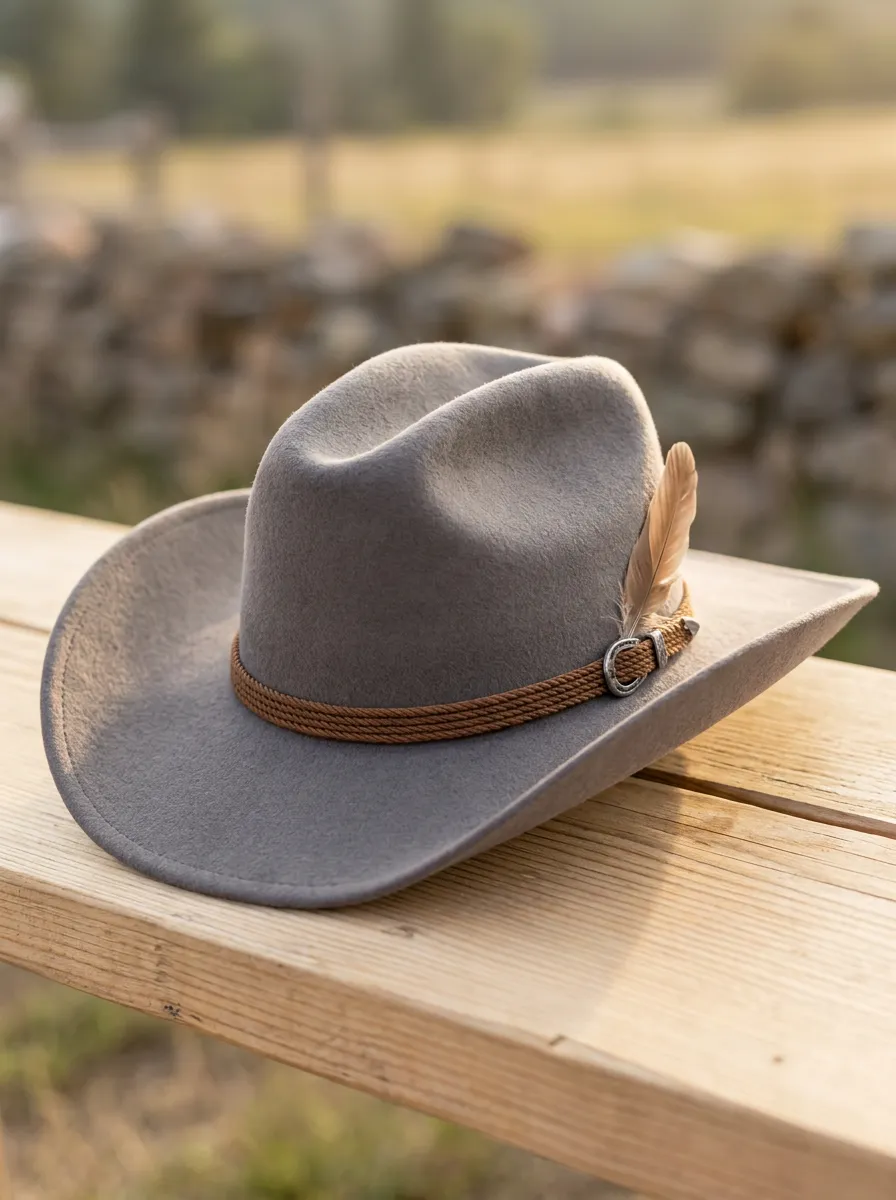 Unisex Felt Cowboy Hat with Feather Accents