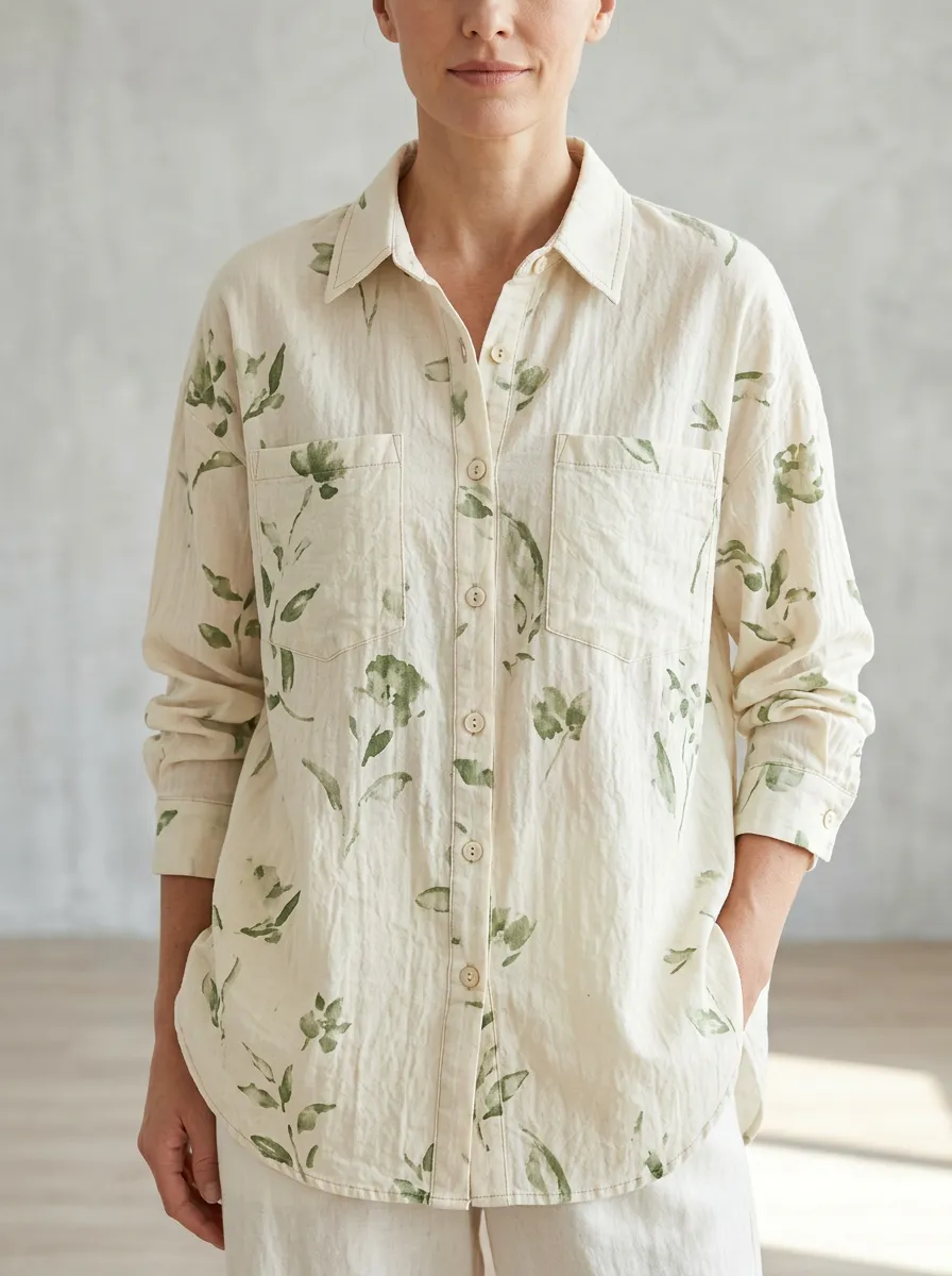 Women's Botanical Nature Lover Green Floral Printed Shirt