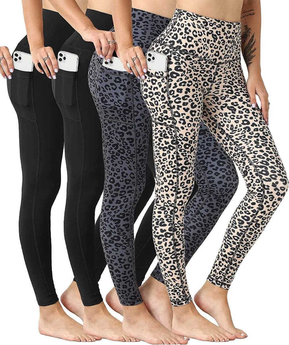 YOUNGCHARM 4 Pack Leggings with Pockets for Women,High Waist Tummy Control Workout Yoga Pants