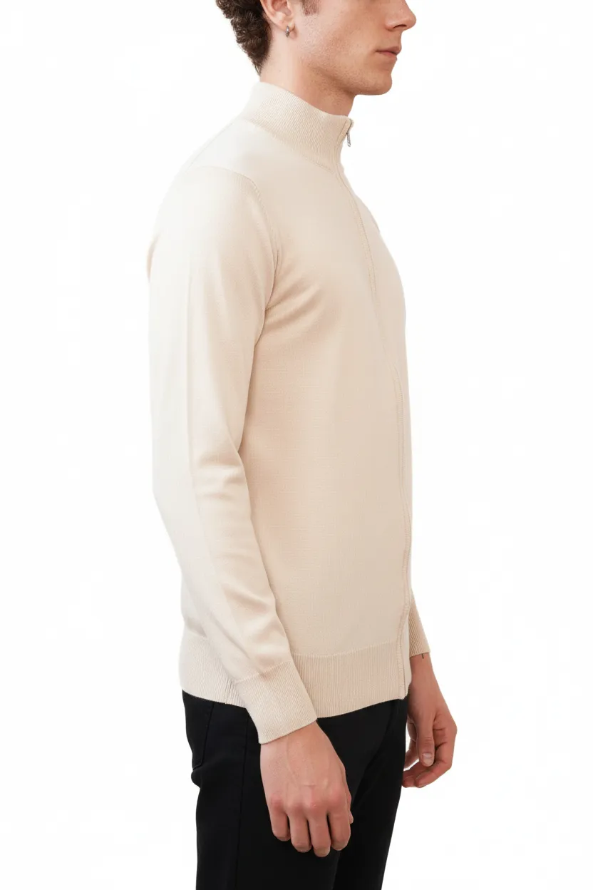 Regular Fit Full Zip Viscose Zip Cardigan
