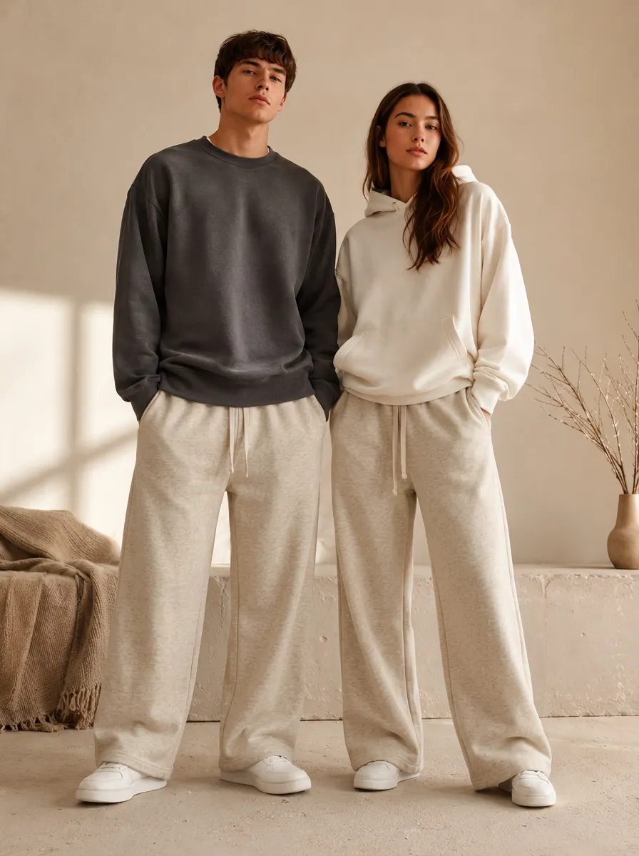 Unisex Minimal Wide-Leg Drawstring Sport Pants