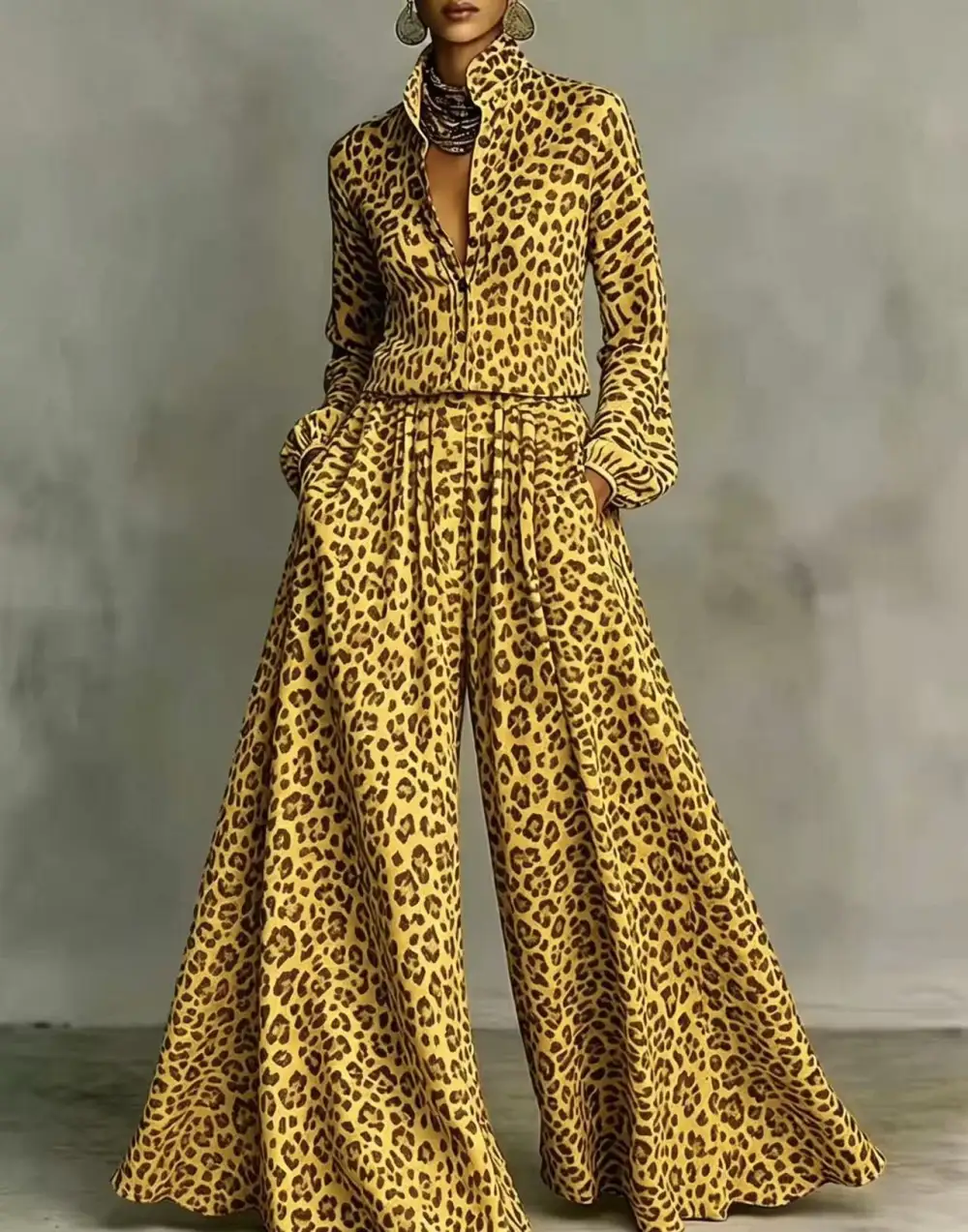 Wide-Leg Long-Sleeve Women's Matching Set
