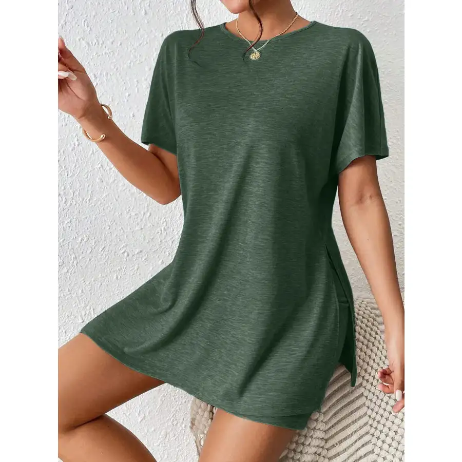 Casual Round Neck T Shirt and Shorts Set