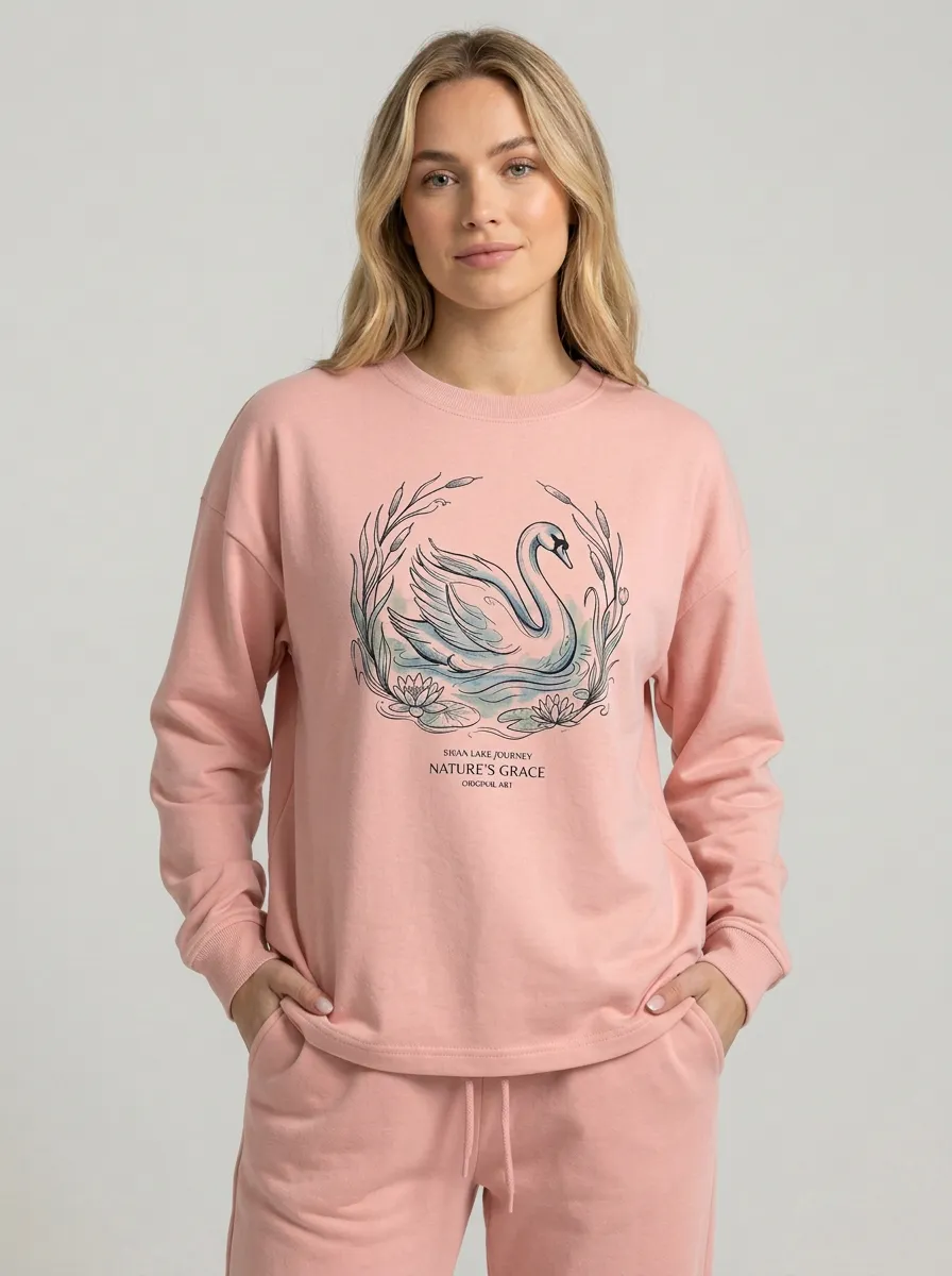Women's Nature Swan Lake Floral Graphic Sweatshirt