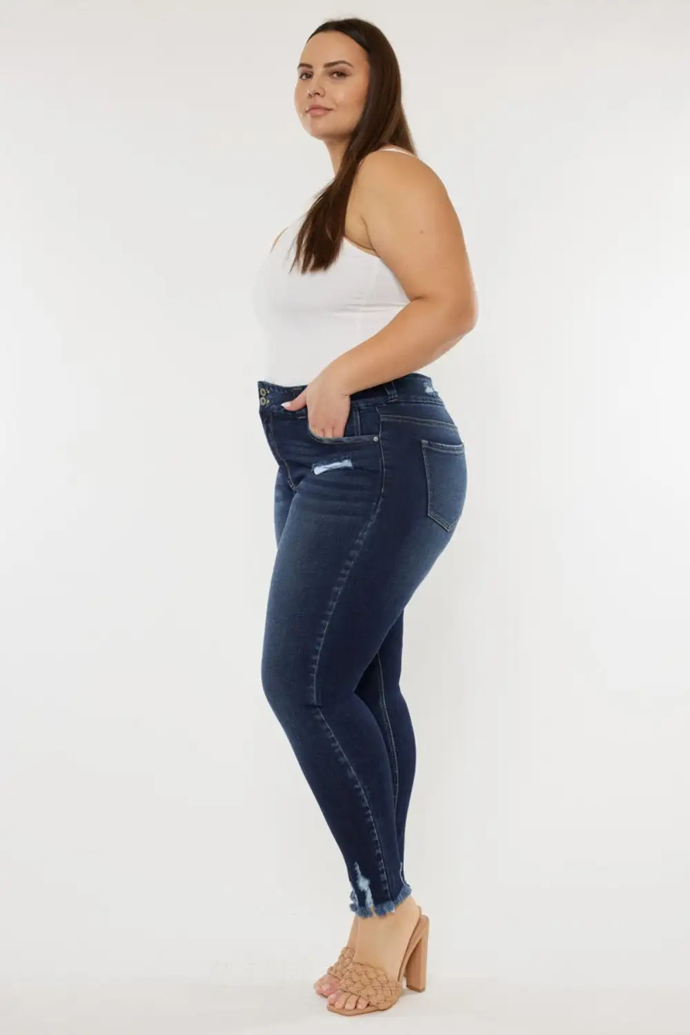 High Waist Raw Hem Jeans