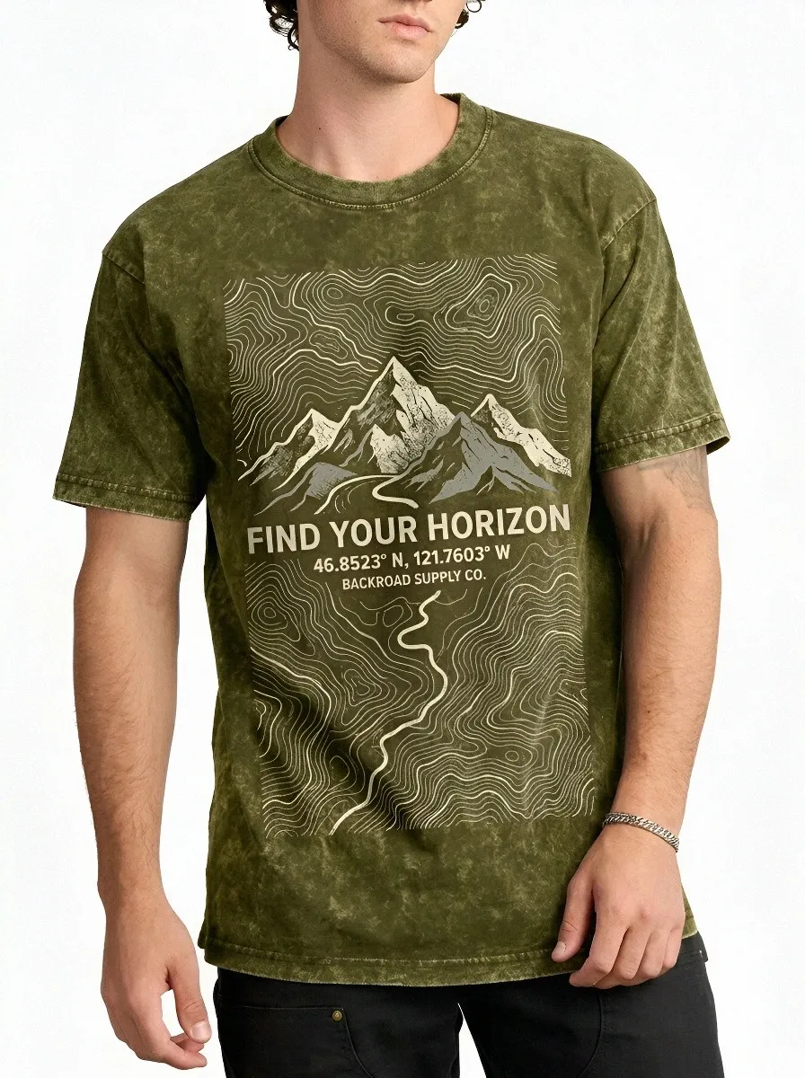 Men's Mountain Hiking Lover Topographic Map Printed T-shirt