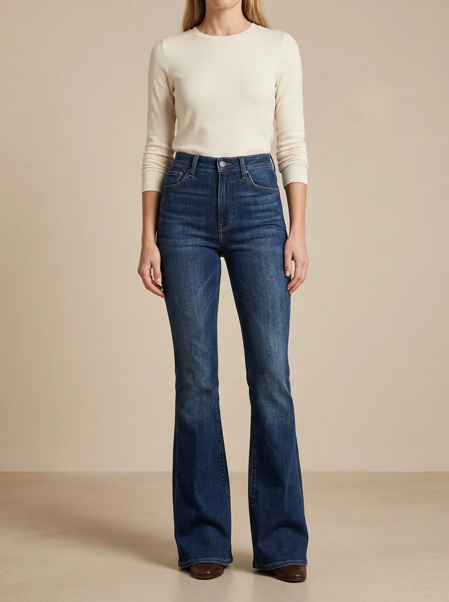 Relaxed Contrast Stitch High Rise Flare Jeans