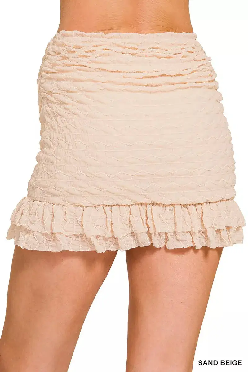 Ruched Ruffle Trim Skirt