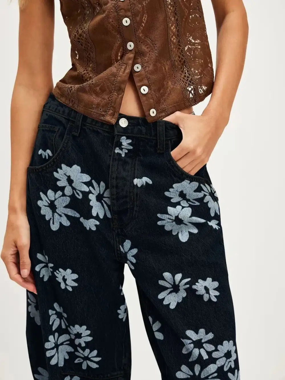 Buy Printed Wide Leg Jeans