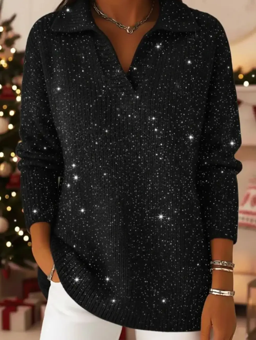 Long Sleeve Top with Sparkly Sweater