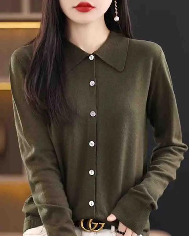Classic Wool Turn-Down-Collar Cardigan