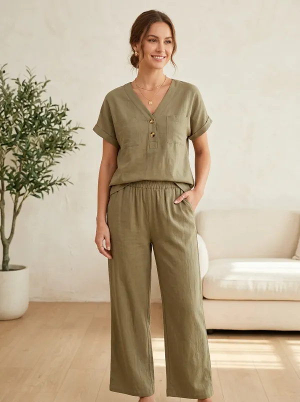 Relaxed Short-Sleeve Women's V-Neck Shirt
