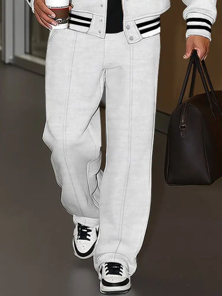 Brushed-Trim Cotton Jacket & Pants Set