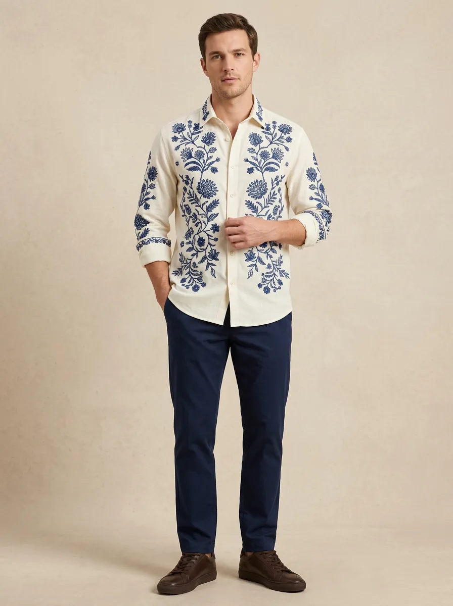 Men's Botanical Modern Embroidered Shirt
