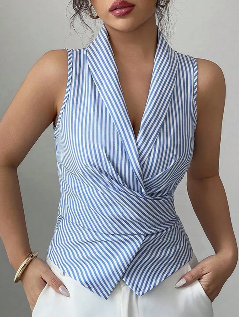 Stripe Sleeveless Tie Waist Top