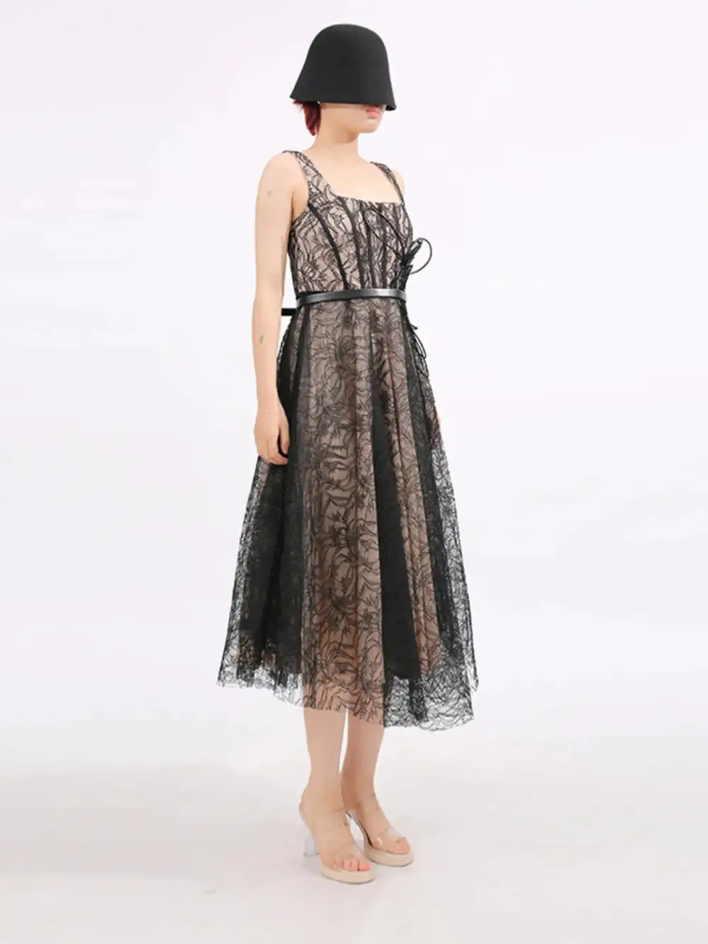Lace Square Neck Midi Dress