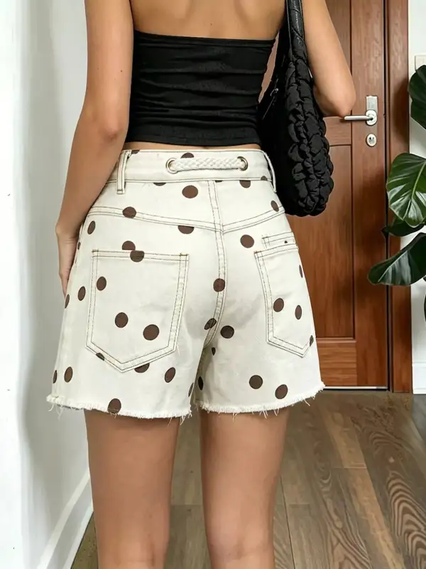 Drawstring Raw-Hem Pocketed Cotton Denim Shorts