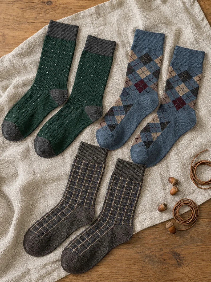 Men's Vintage Style Argyle Plaid Dot Pattern Printed Socks 3-Pack
