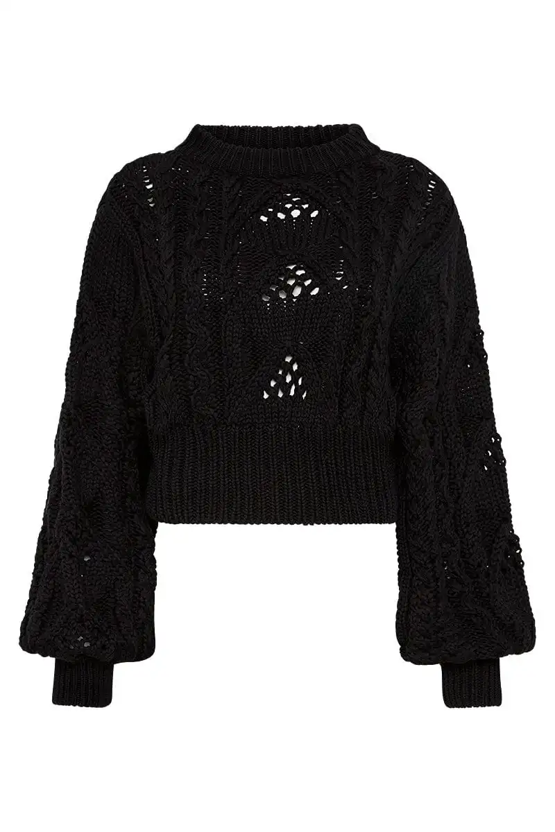 Casual Style Cotton Knit Black Jumper