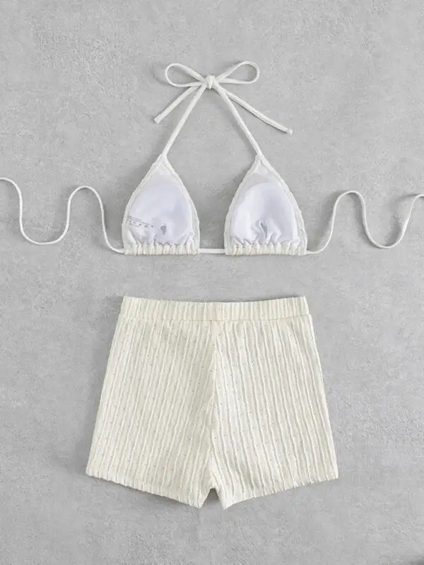 Lace Up Textured Coordinated Bikini Swim Set