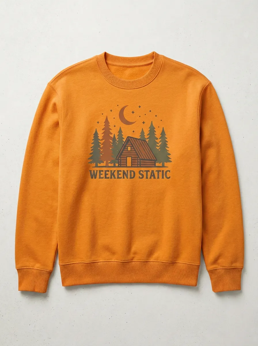 Unisex Nature Lover Weekend Static Cabin Forest Printed Sweatshirt