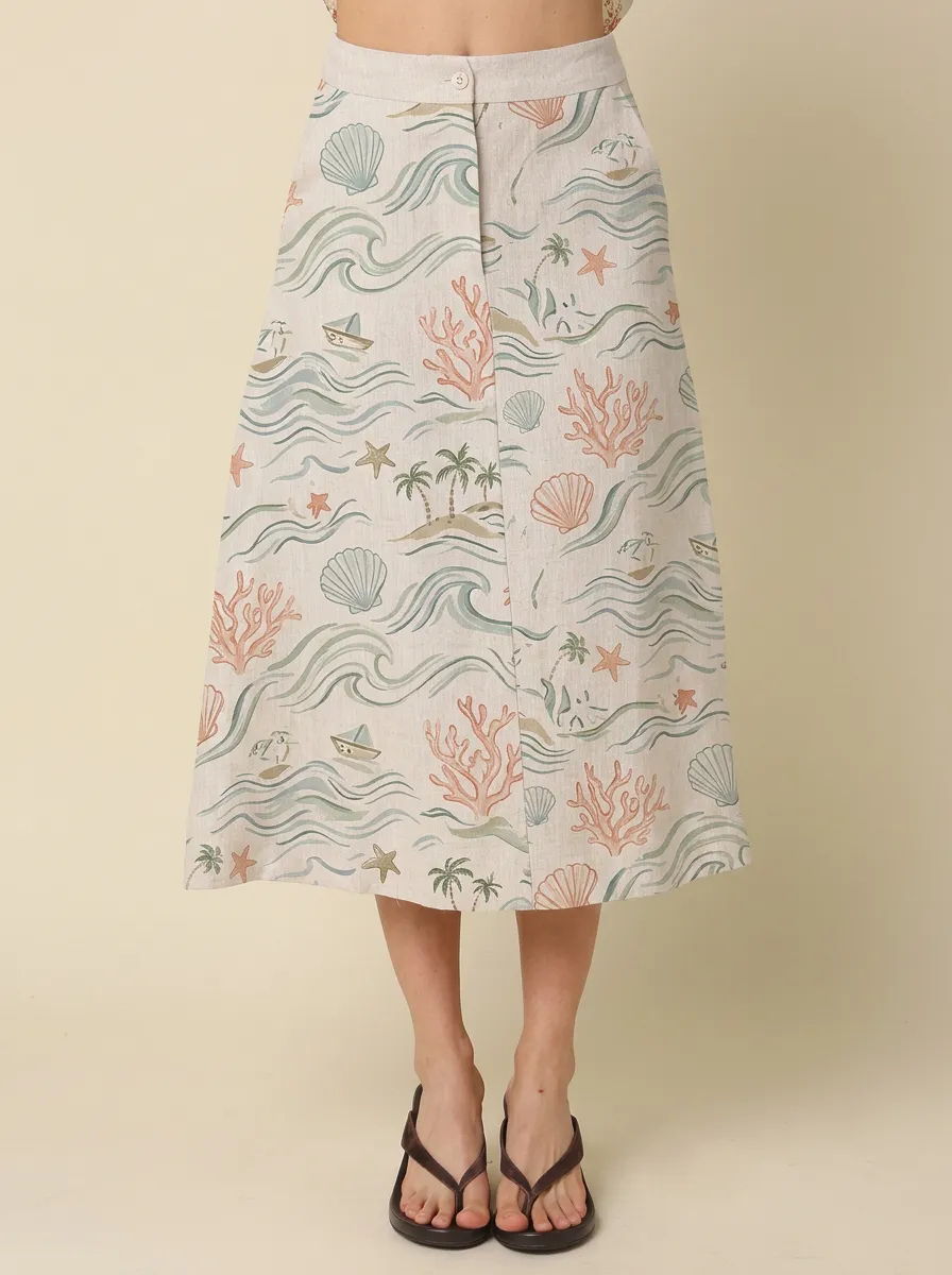 Women's Beach Lover Ocean Coral Shell Printed A-line Skirt