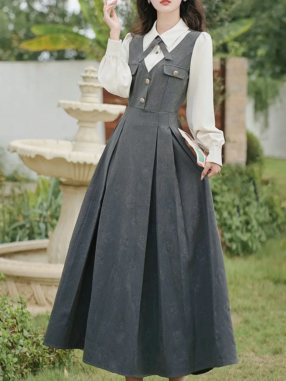 Bow V Neck Shirt Maxi Dress