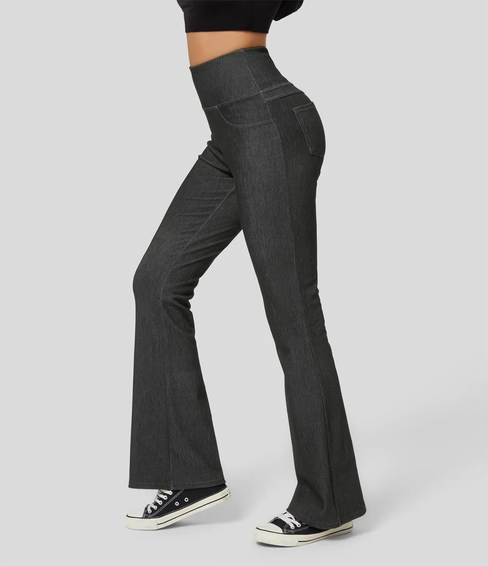 Magic High Waisted Back Pocket Stretchy Knit Denim Casual Flare Leggings