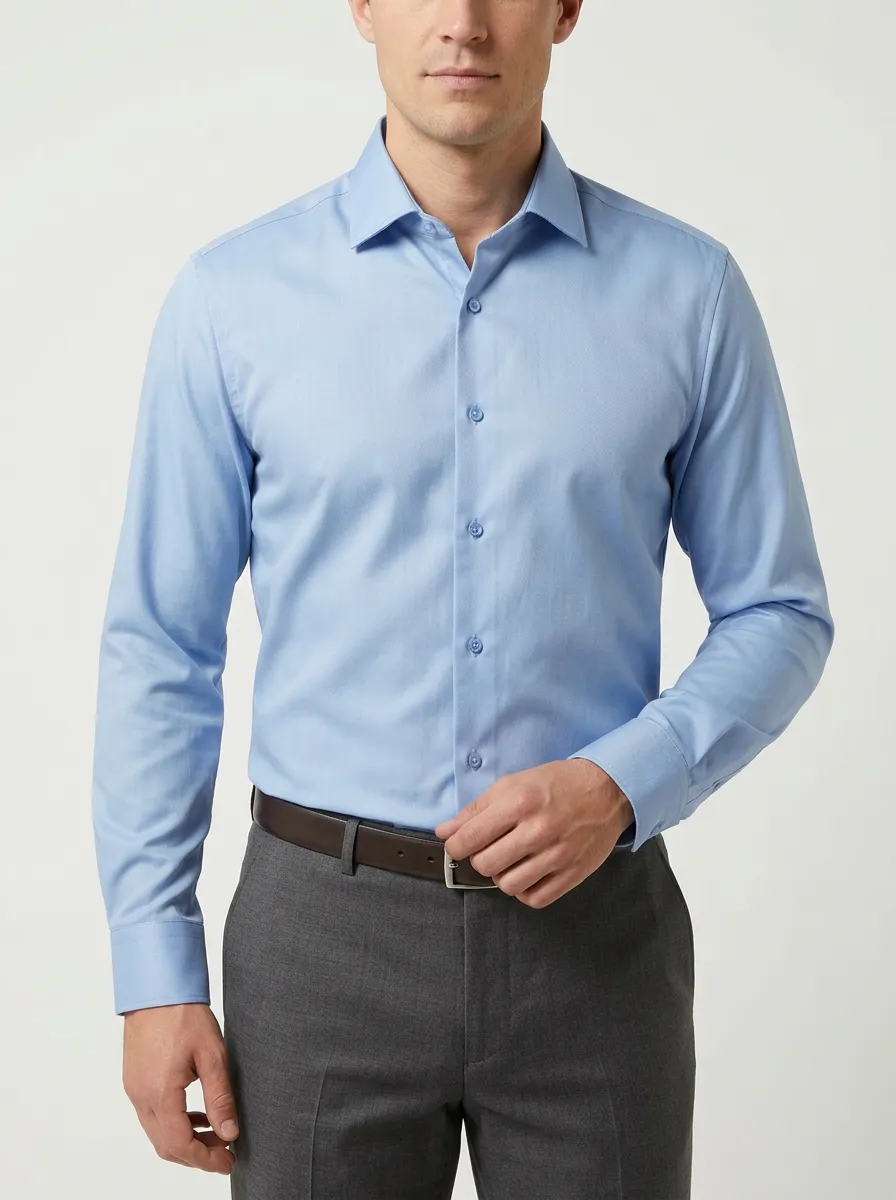 Men's Classic Point-Collar Long-Sleeve Chest-Pocket Dress Shirt