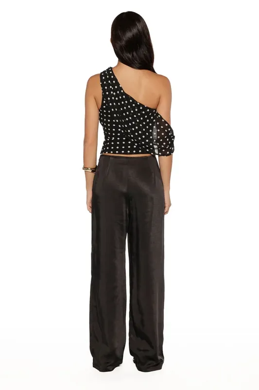 Black Satin Straight-Leg Pants