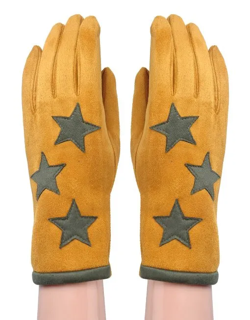 Star Print Suede Gloves