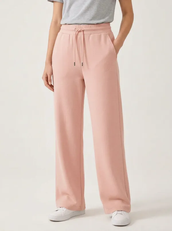 Women's Minimalist Wave Embroidery Solid Beige Sweatpants