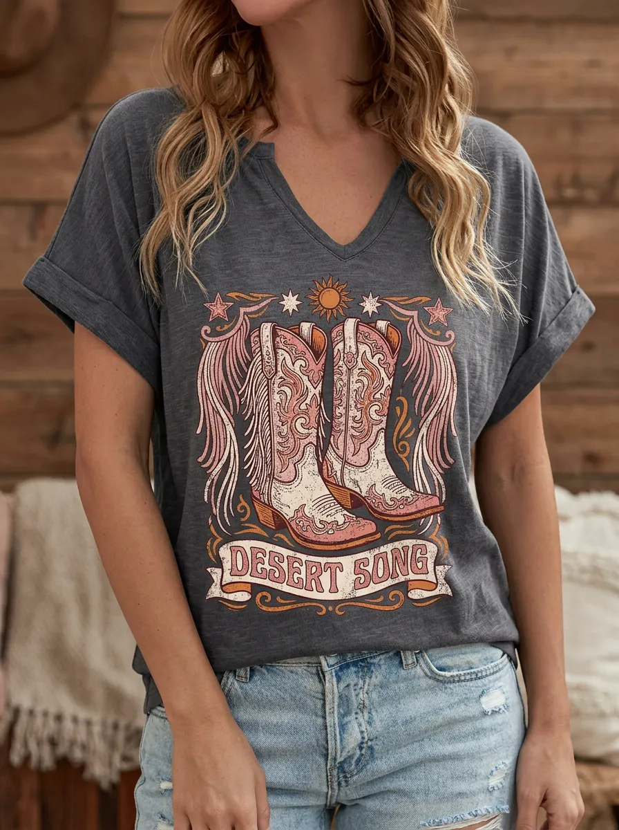 Cowboy-Boot Desert Western Women's V-Neck T-Shirt