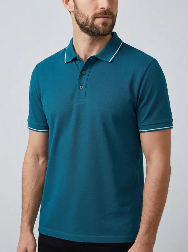 Men's Casual Minimalist Charcoal Grey Tipped Polo Shirt