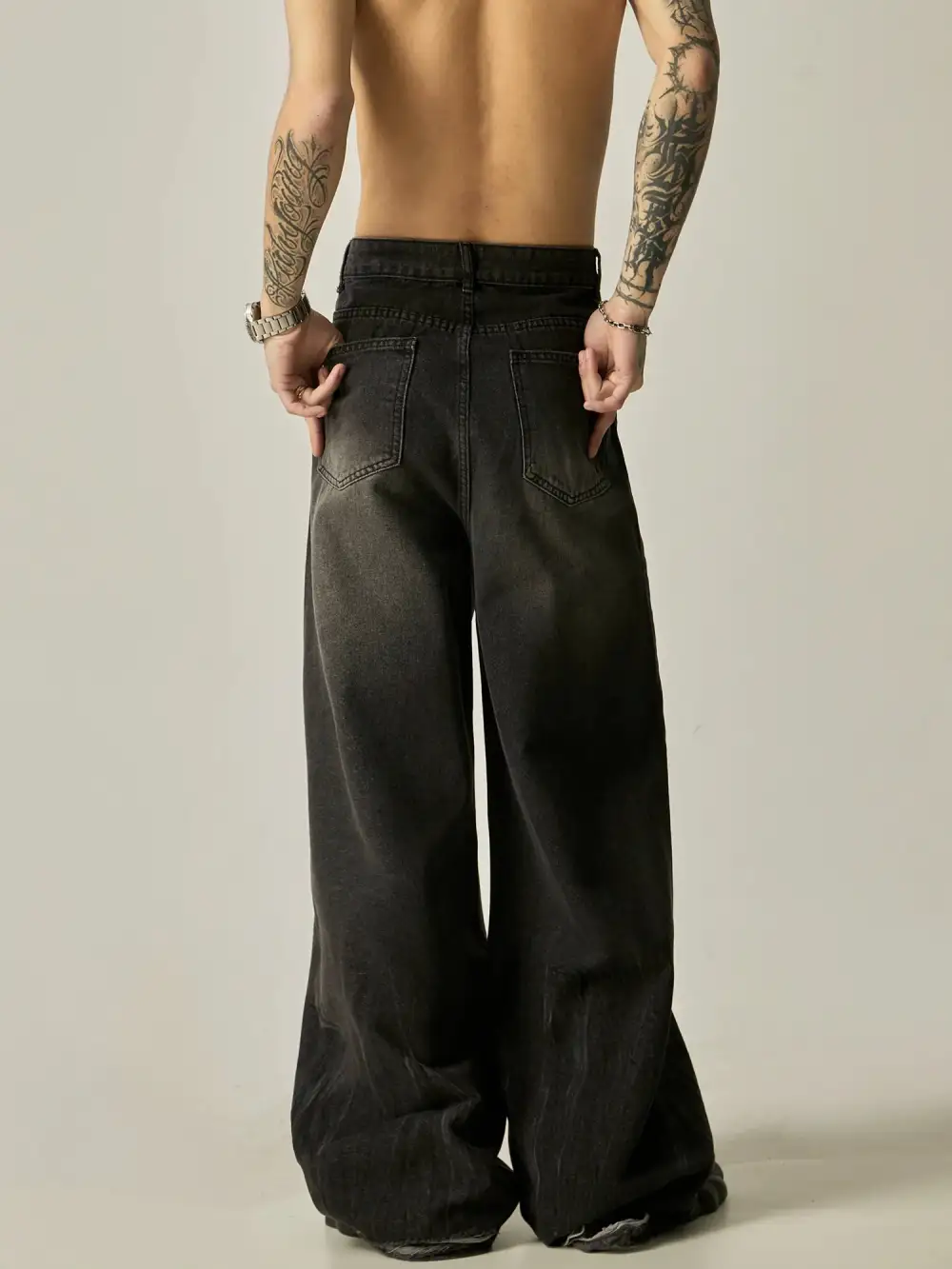 Wide-Leg Faded Washed Jeans
