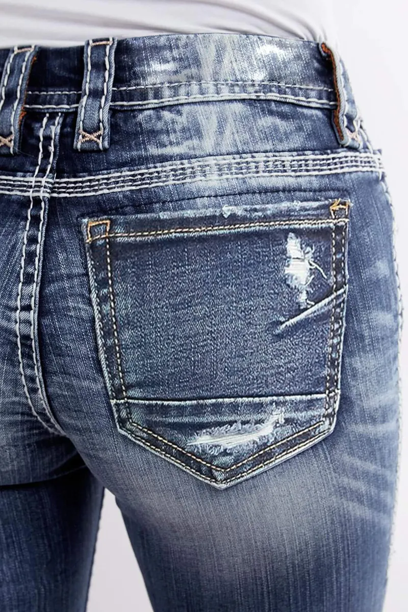 Double Button Ripped Mid Rise Denim Bermuda Shorts
