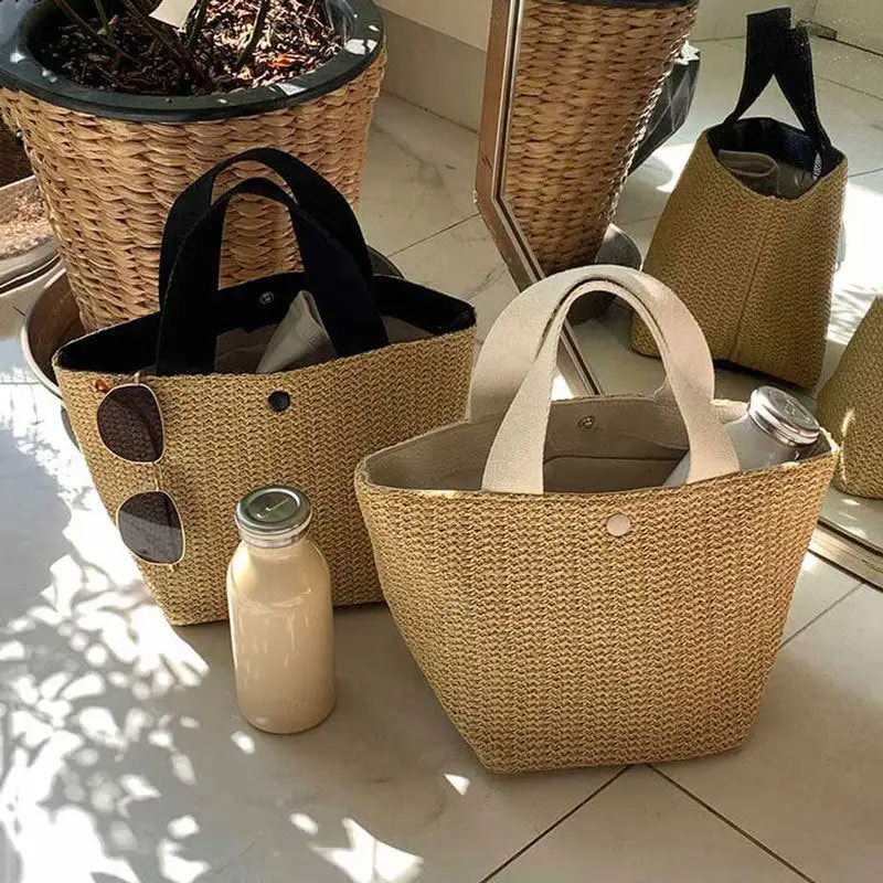 Chic Straw Tote Bag - Effortless Summer Vacation Aesthetic