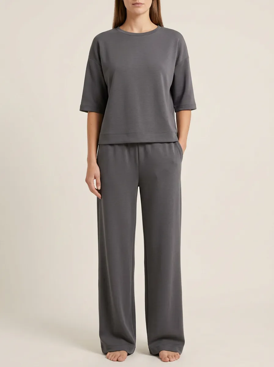 Women's Elbow-Sleeve Crew-Neck Wide-Leg Lounge Set