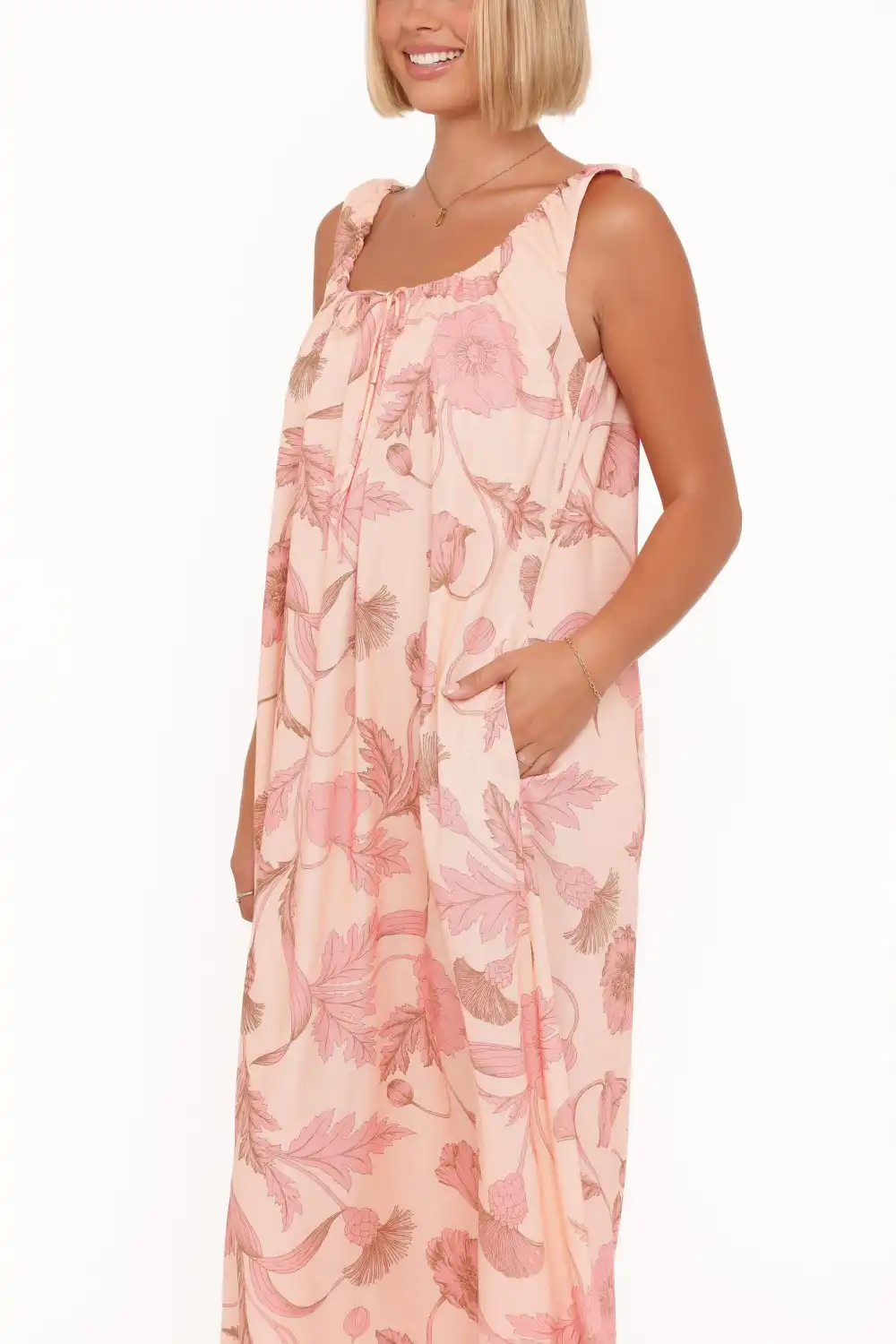 Linen Round Neck Maxi Dress