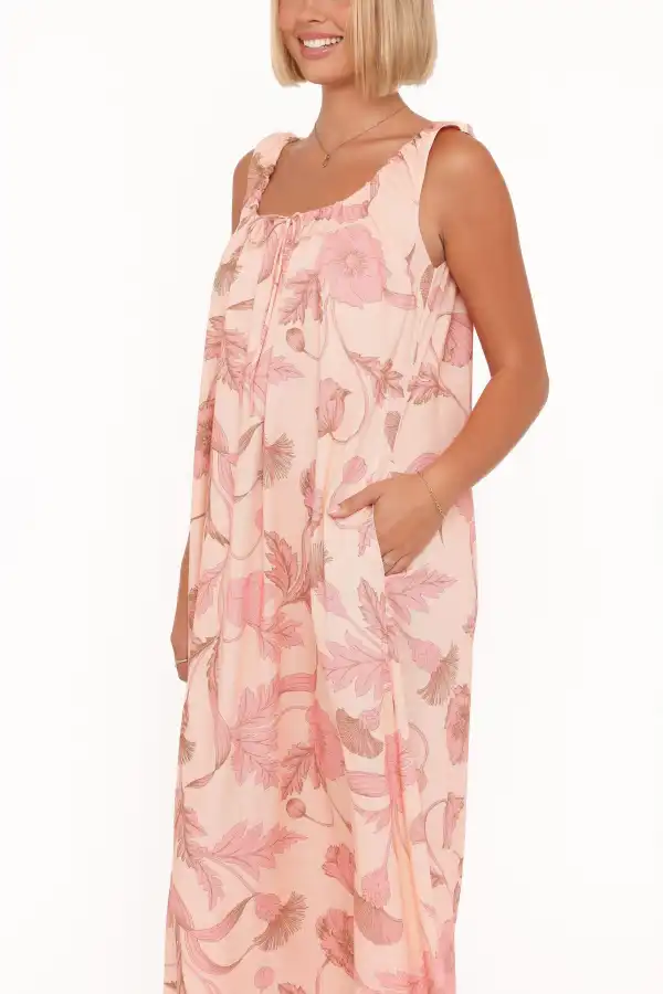 Linen Round Neck Maxi Dress