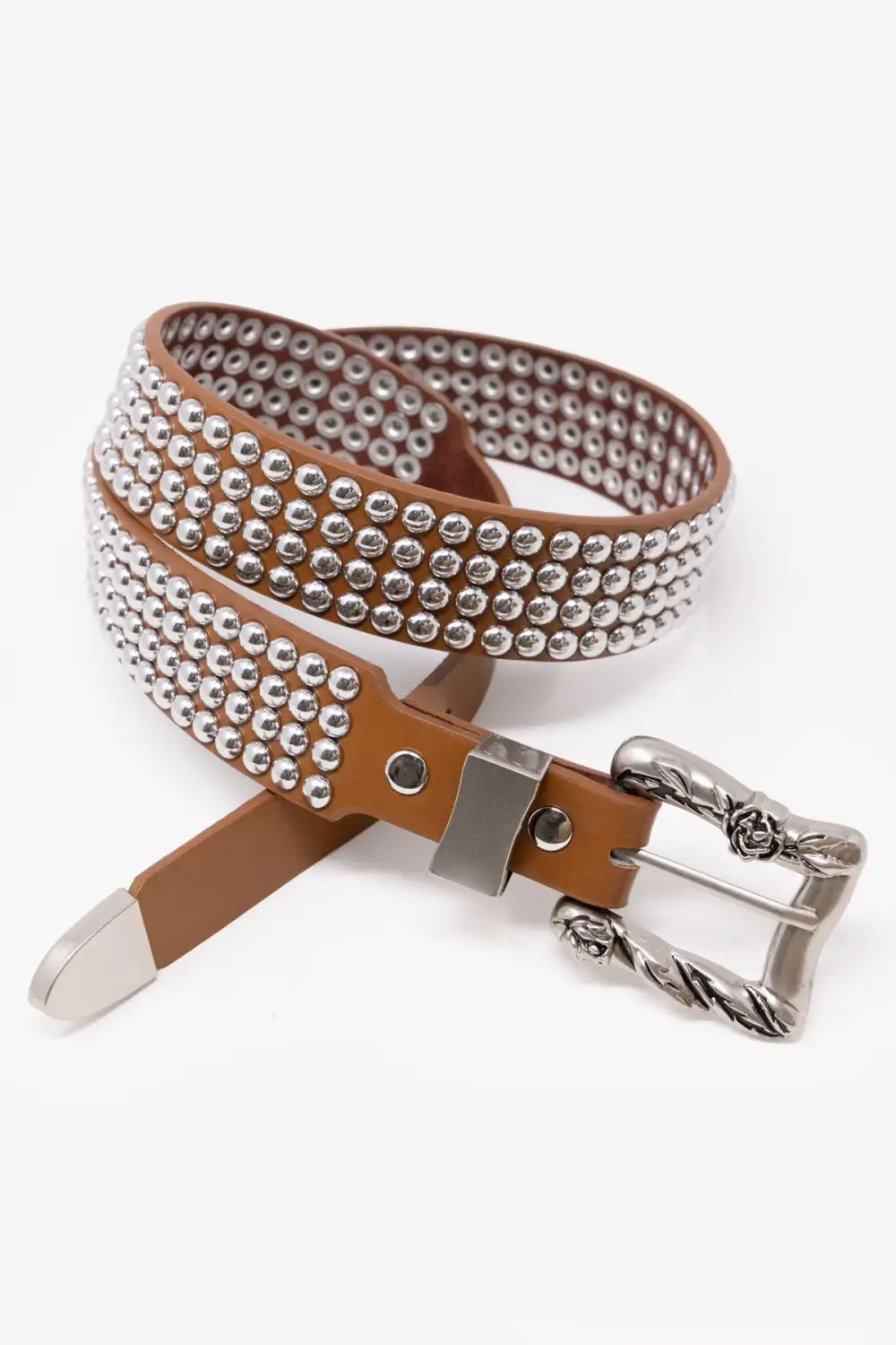 Tapered Floral Studded Leather Belt